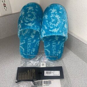 Versace L(9-10) Barocco Blue Slippers NWT Brand NIP